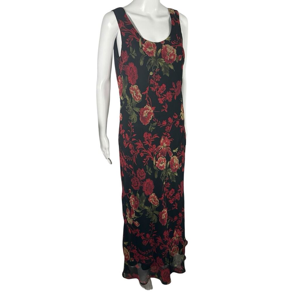 VTG Karin Stevens Dress Maxi Sheer Rosette Dark Ethereal Fairy Romantic Sz 12